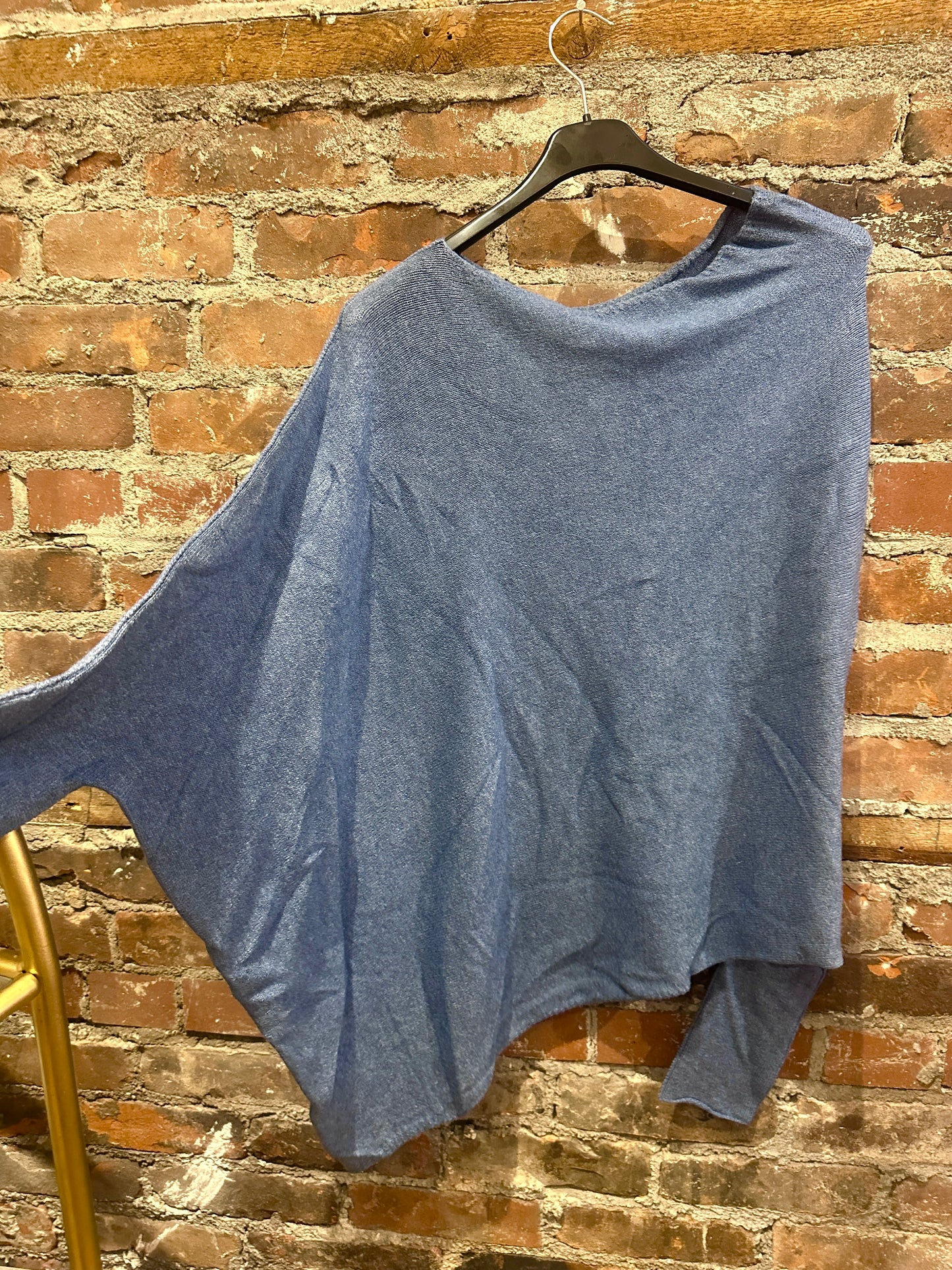 Cashmere feel asymmetrical sweater -blue