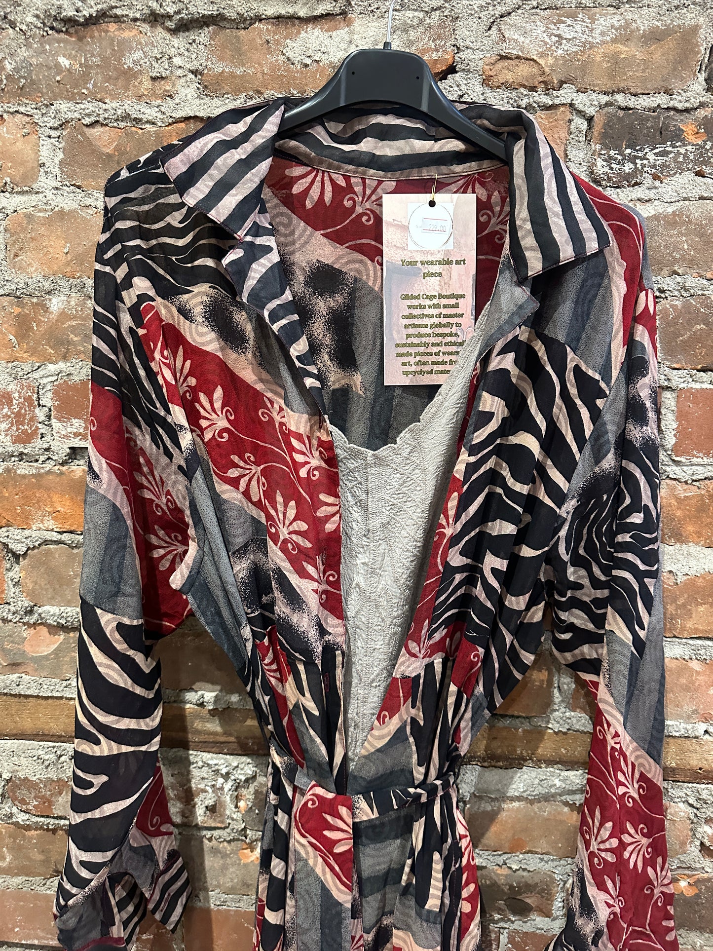 Pure vintage silk A line shirt dress- red/black