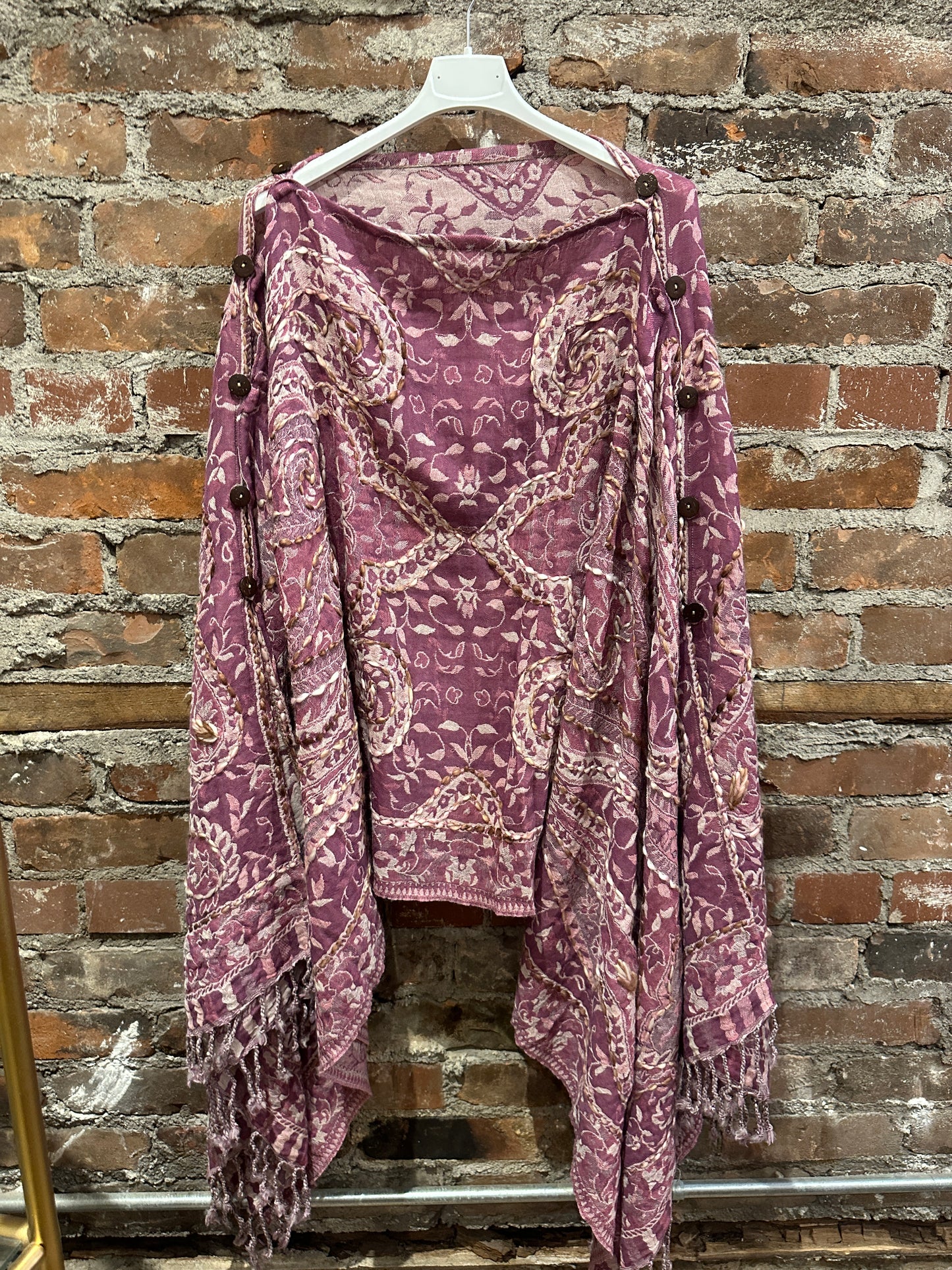 Pure wool reversible embroidered cape-pink