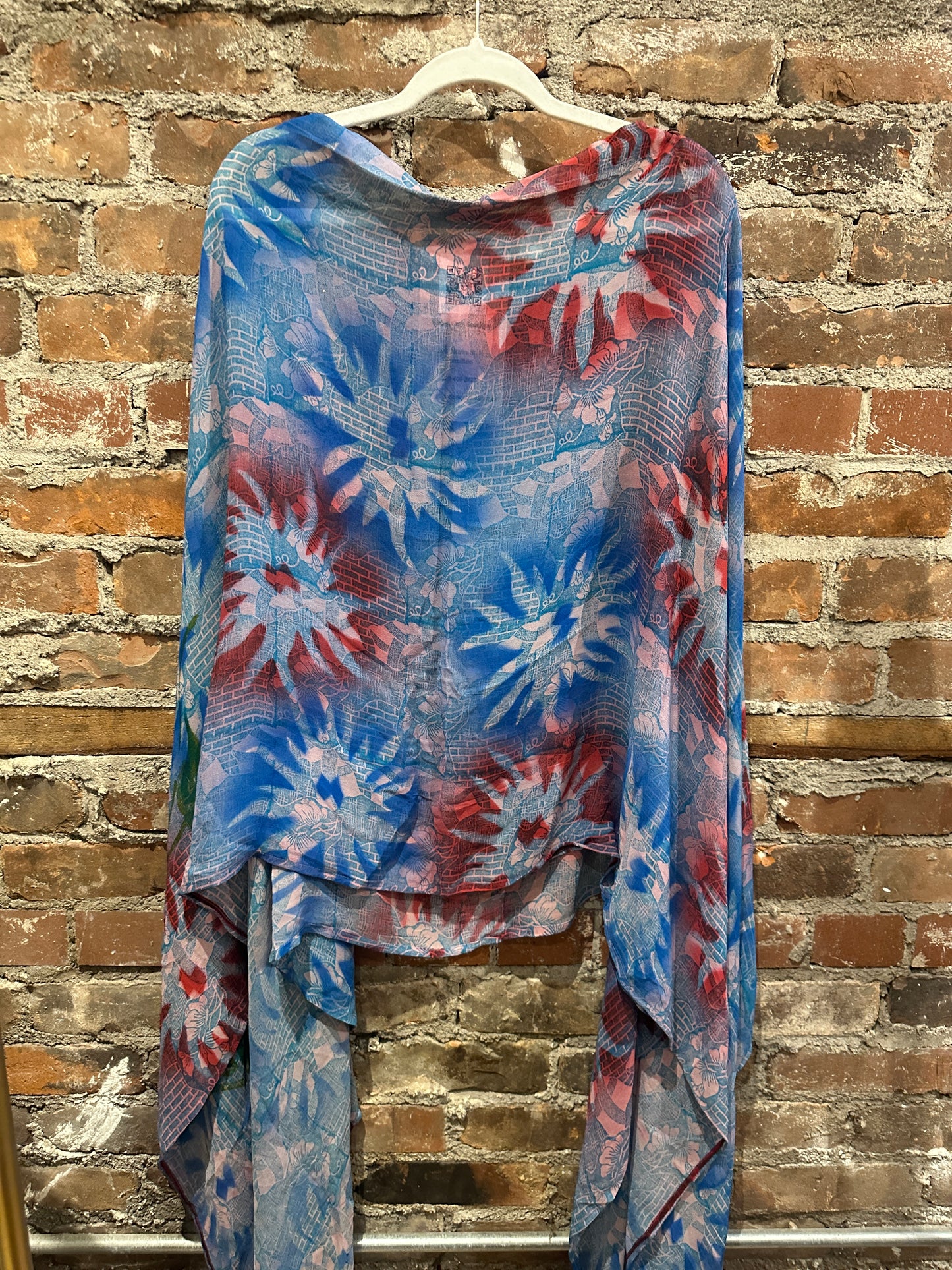 Vintage silk multi way cape - blue/red