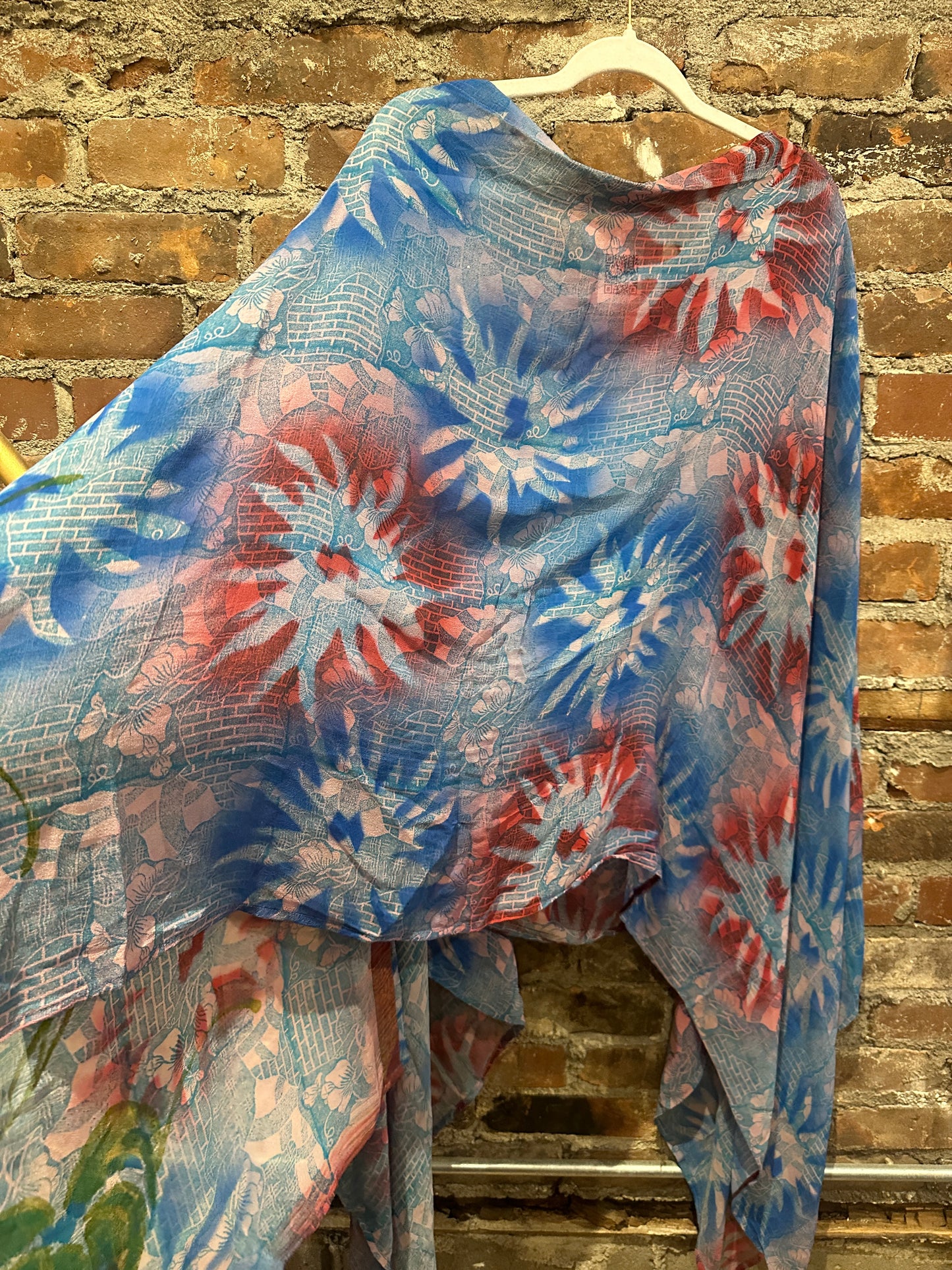 Vintage silk multi way cape - blue/red