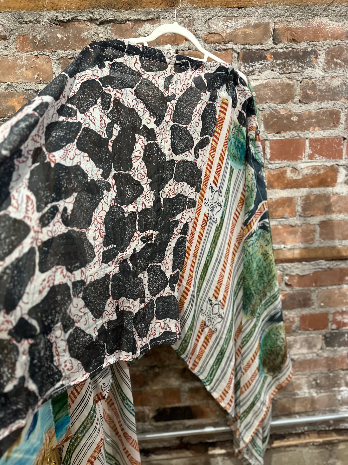 Vintage silk multi way cape - blacks/greens