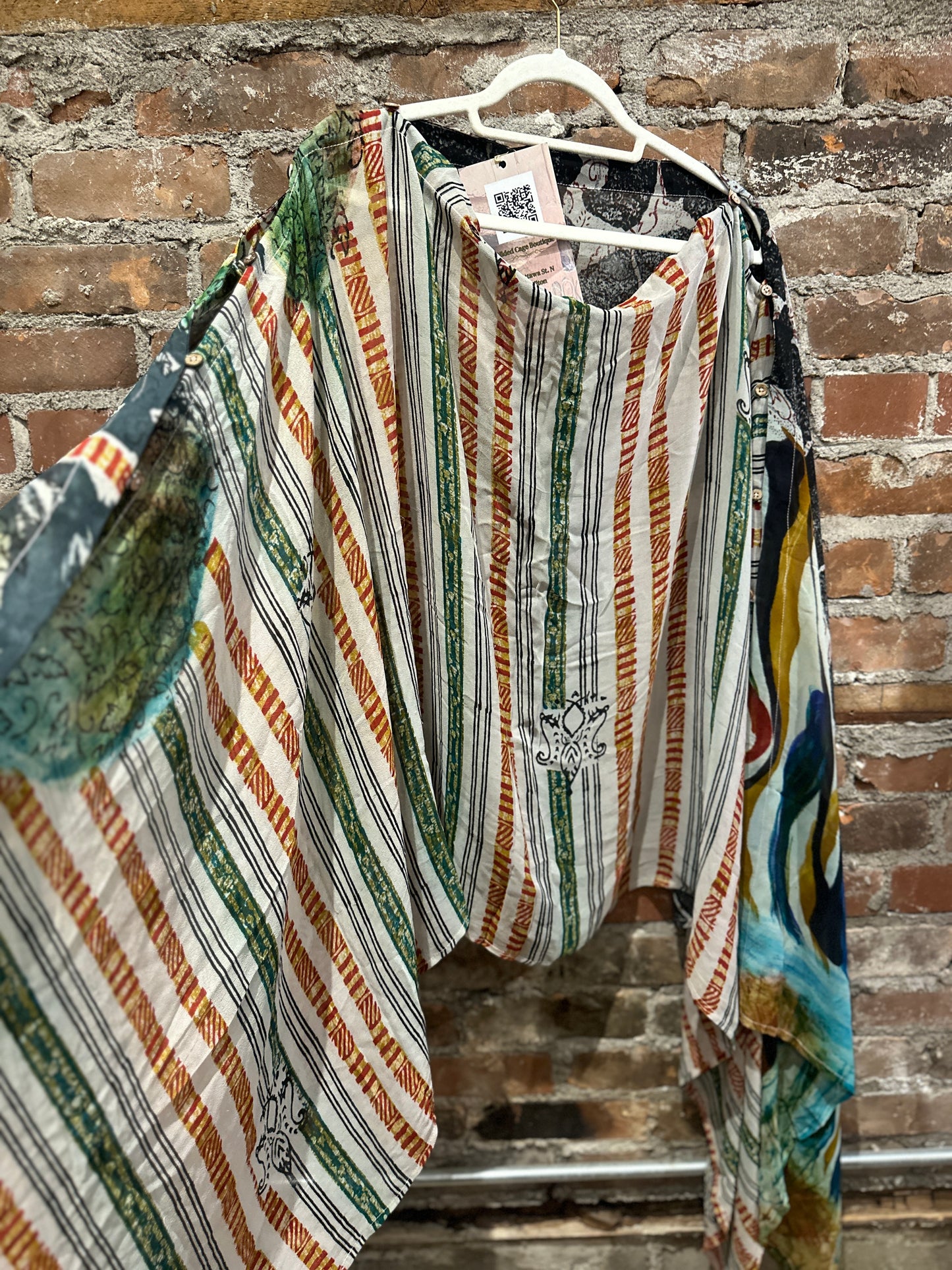 Vintage silk multi way cape - blacks/greens