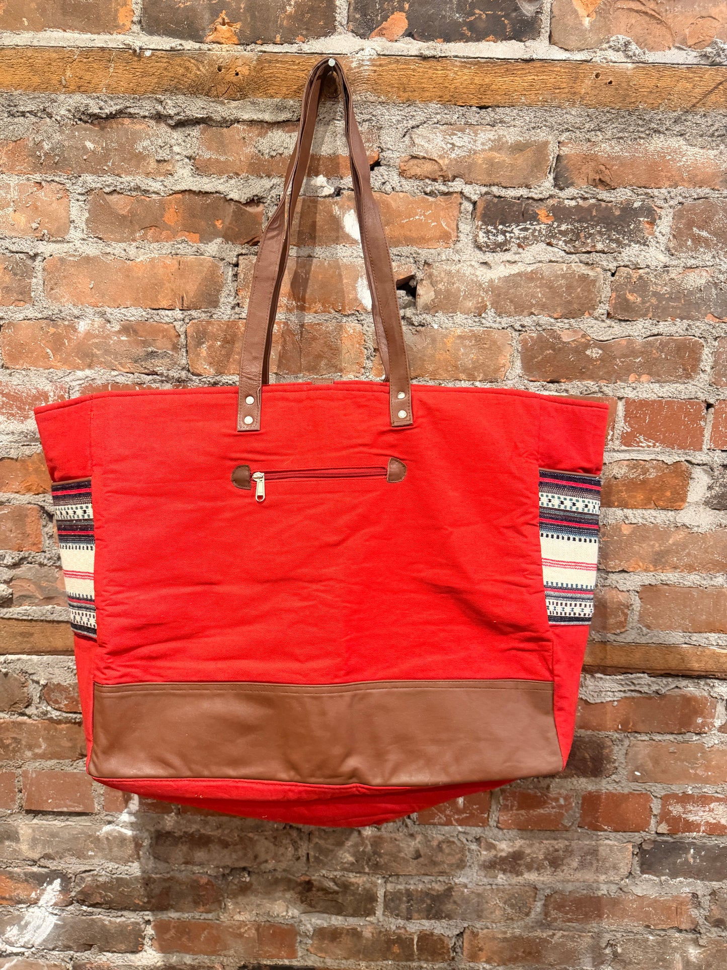 Handmade Carpet Weekender Bag- red/grey