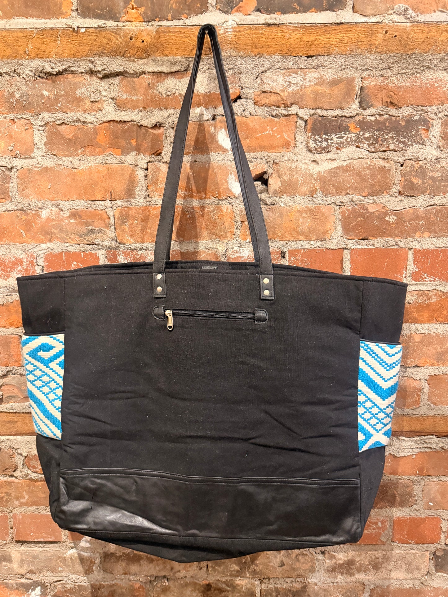 Handmade Carpet Weekender Bag- black/turquiose
