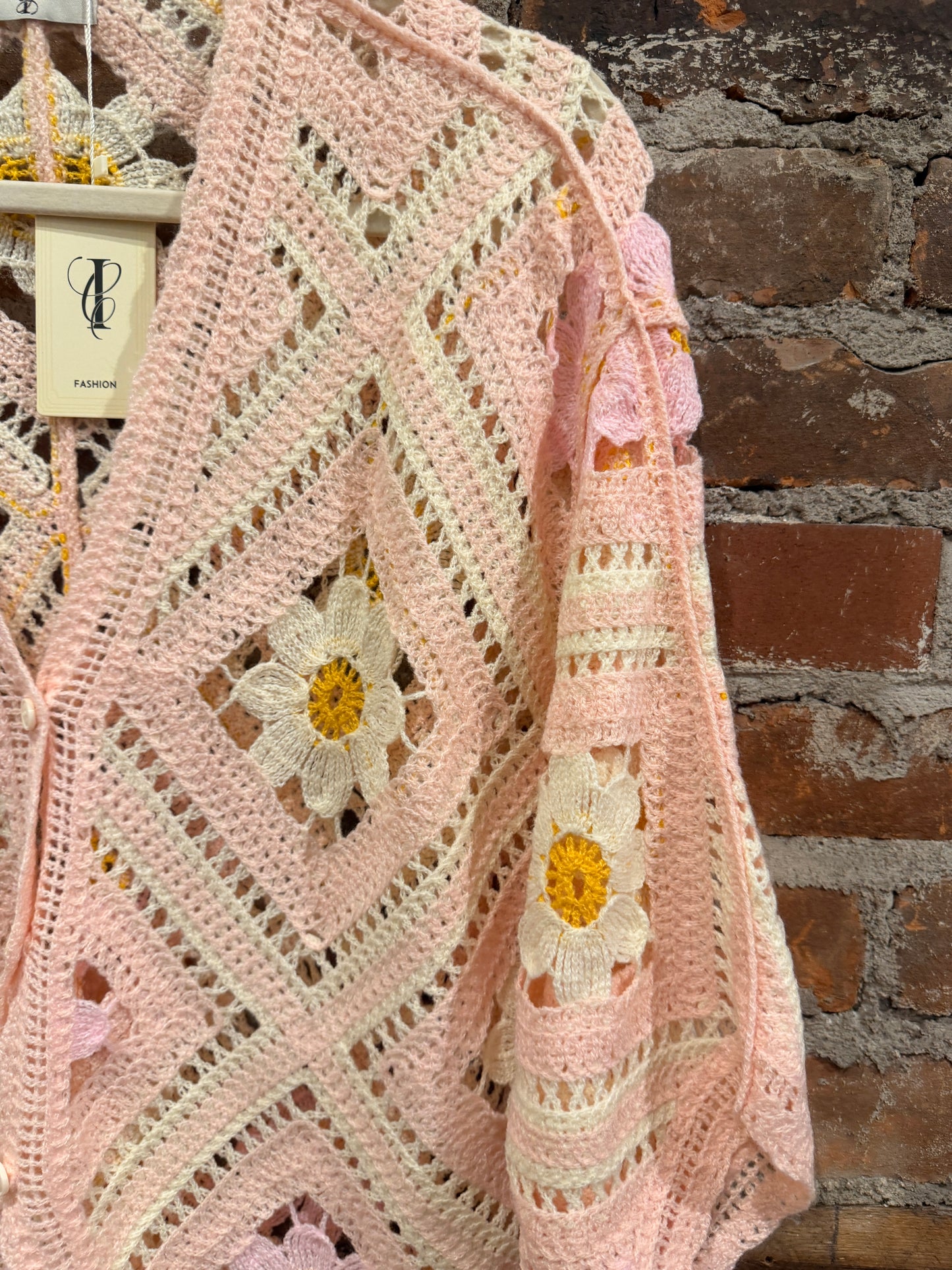 Crochet cotton cardigan -pink
