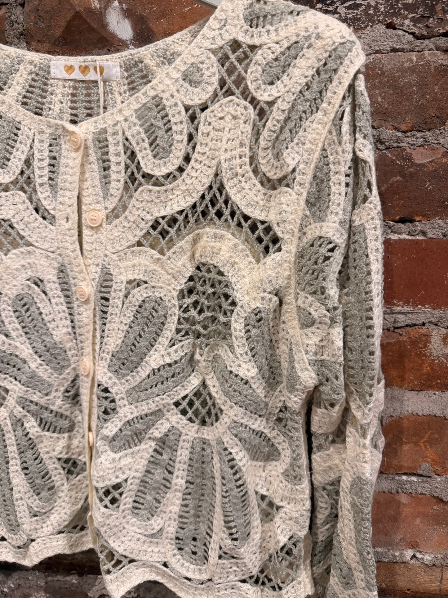 Crochet cotton cardigan -taupe/beige