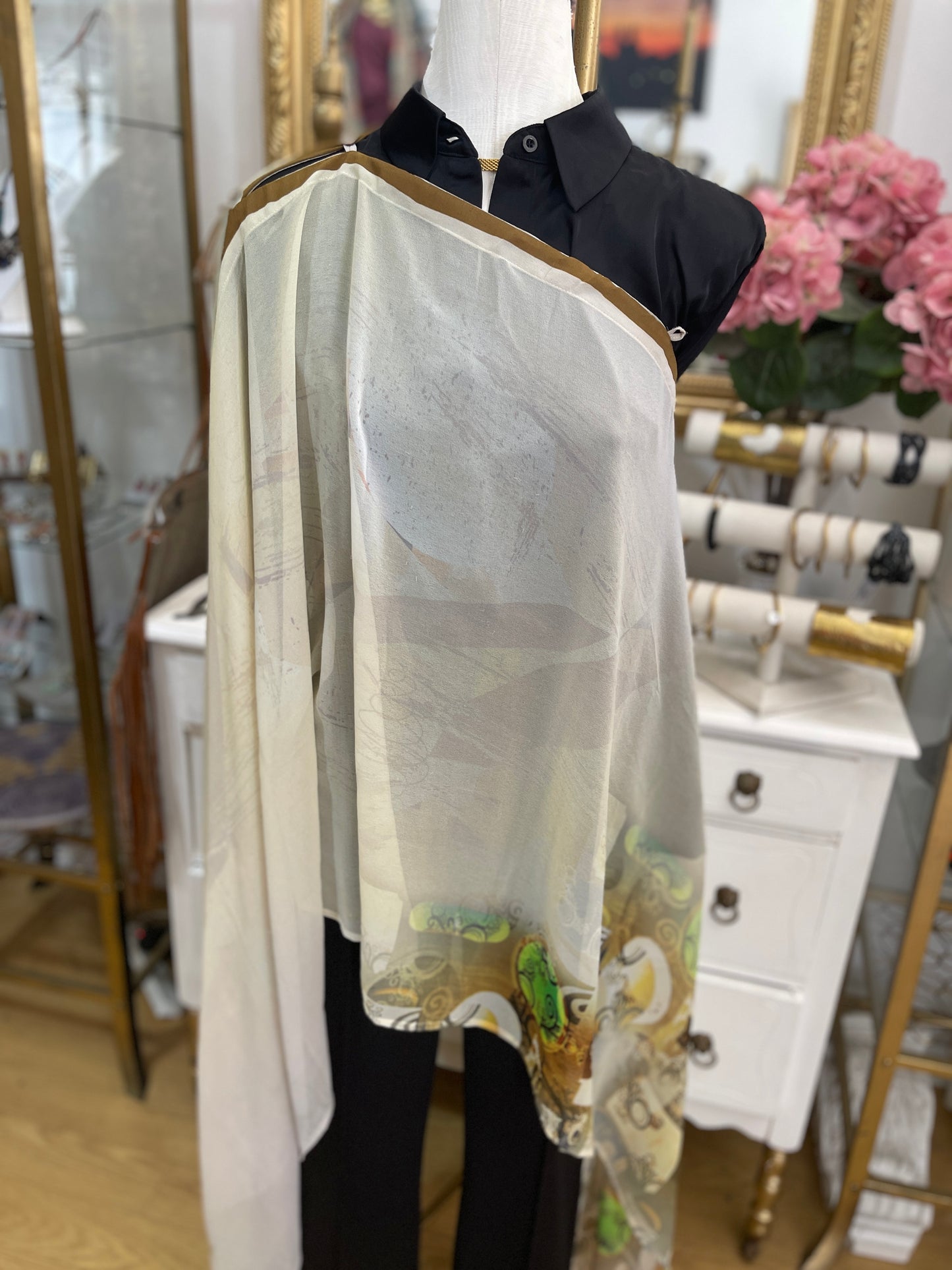 Vintage silk multi-way cape-soft yellow