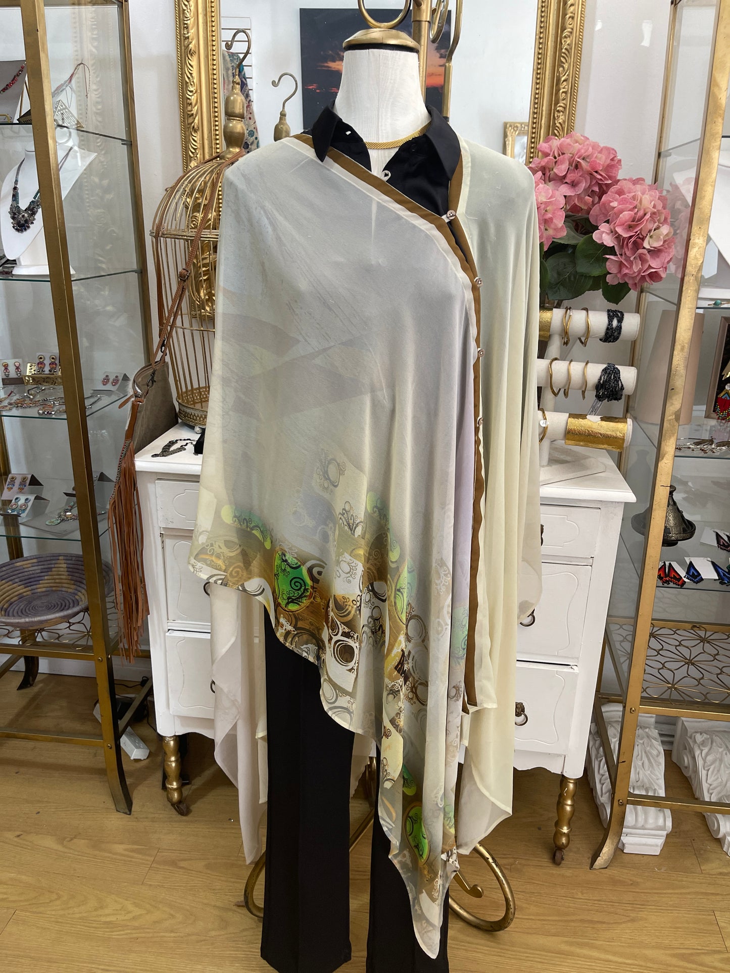 Vintage silk multi-way cape-soft yellow
