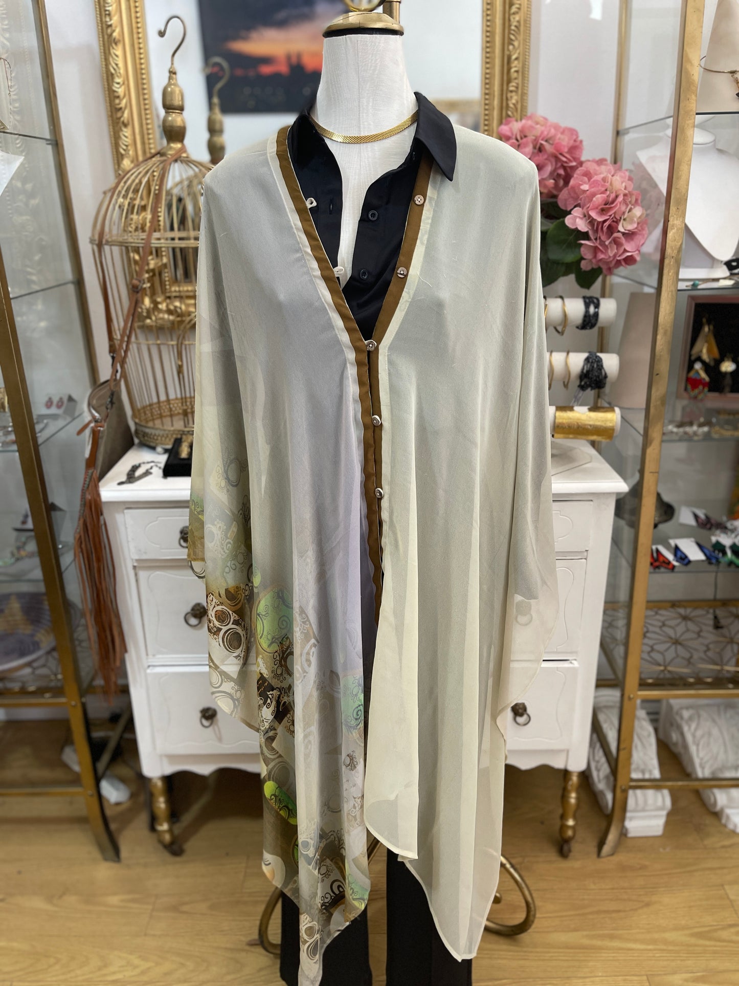 Vintage silk multi-way cape-soft yellow
