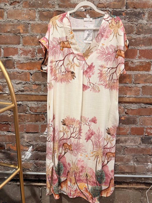 Painted linen dress- pink