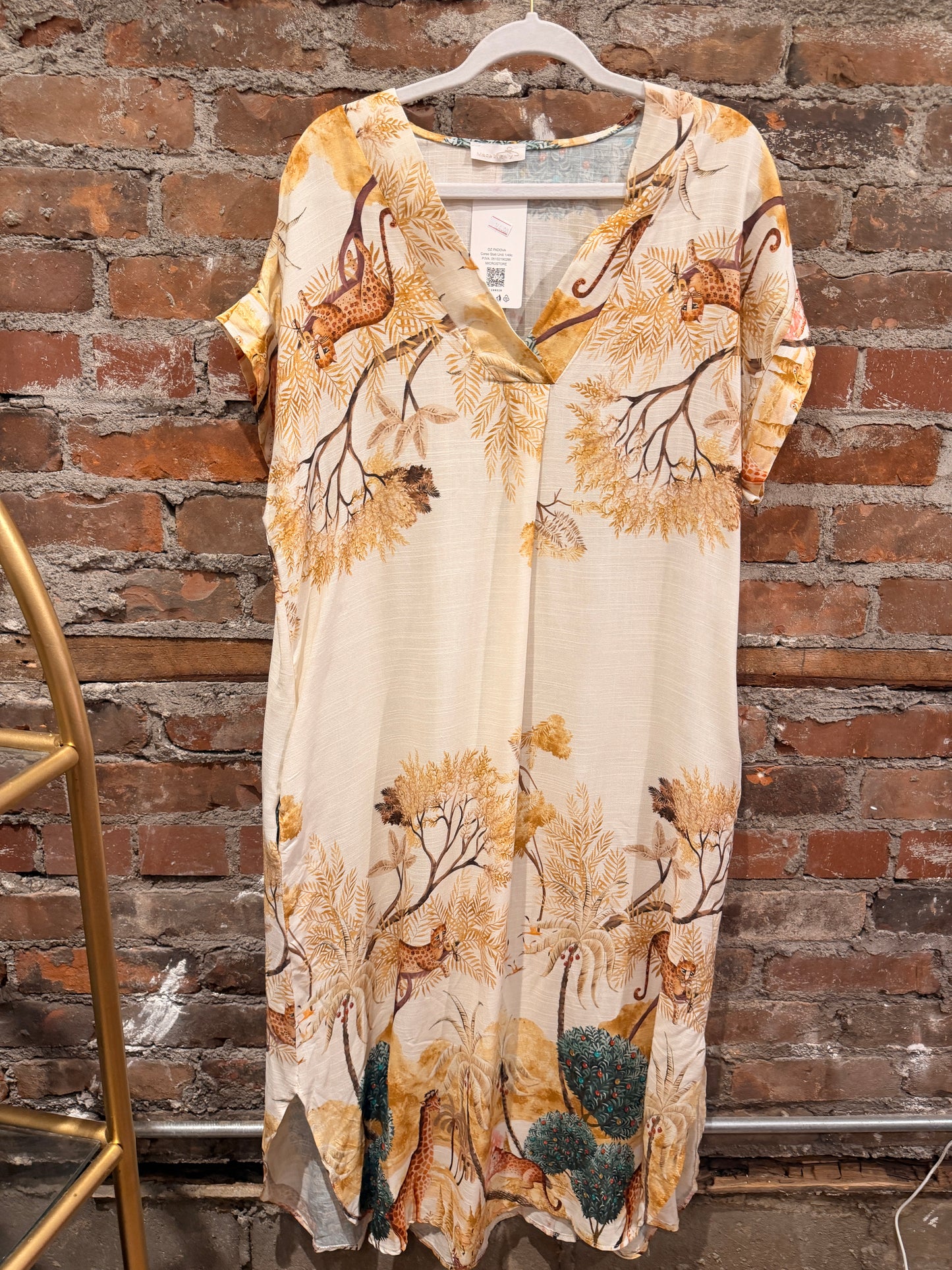 Painted linen dress- mustard