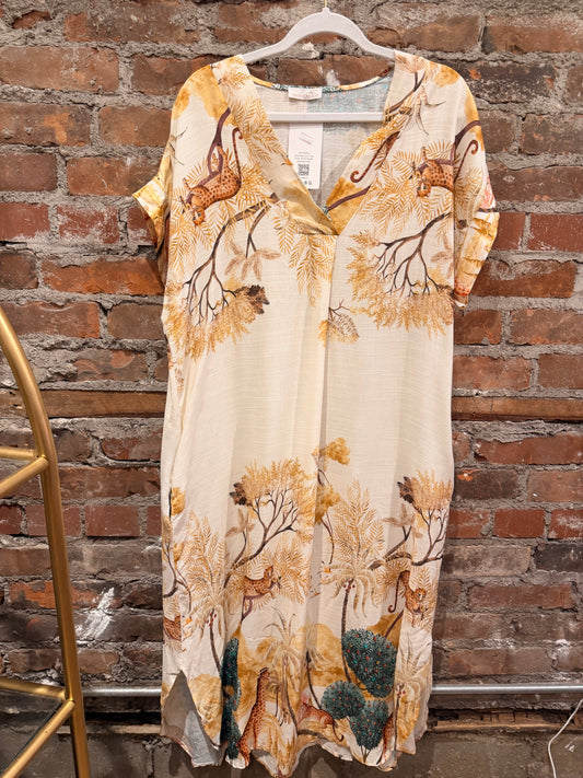 Painted linen dress- mustard