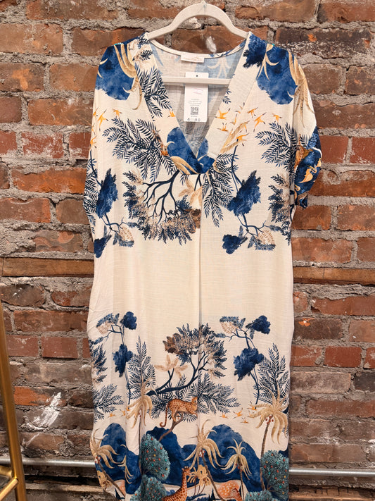 Painted linen dress- cobalt