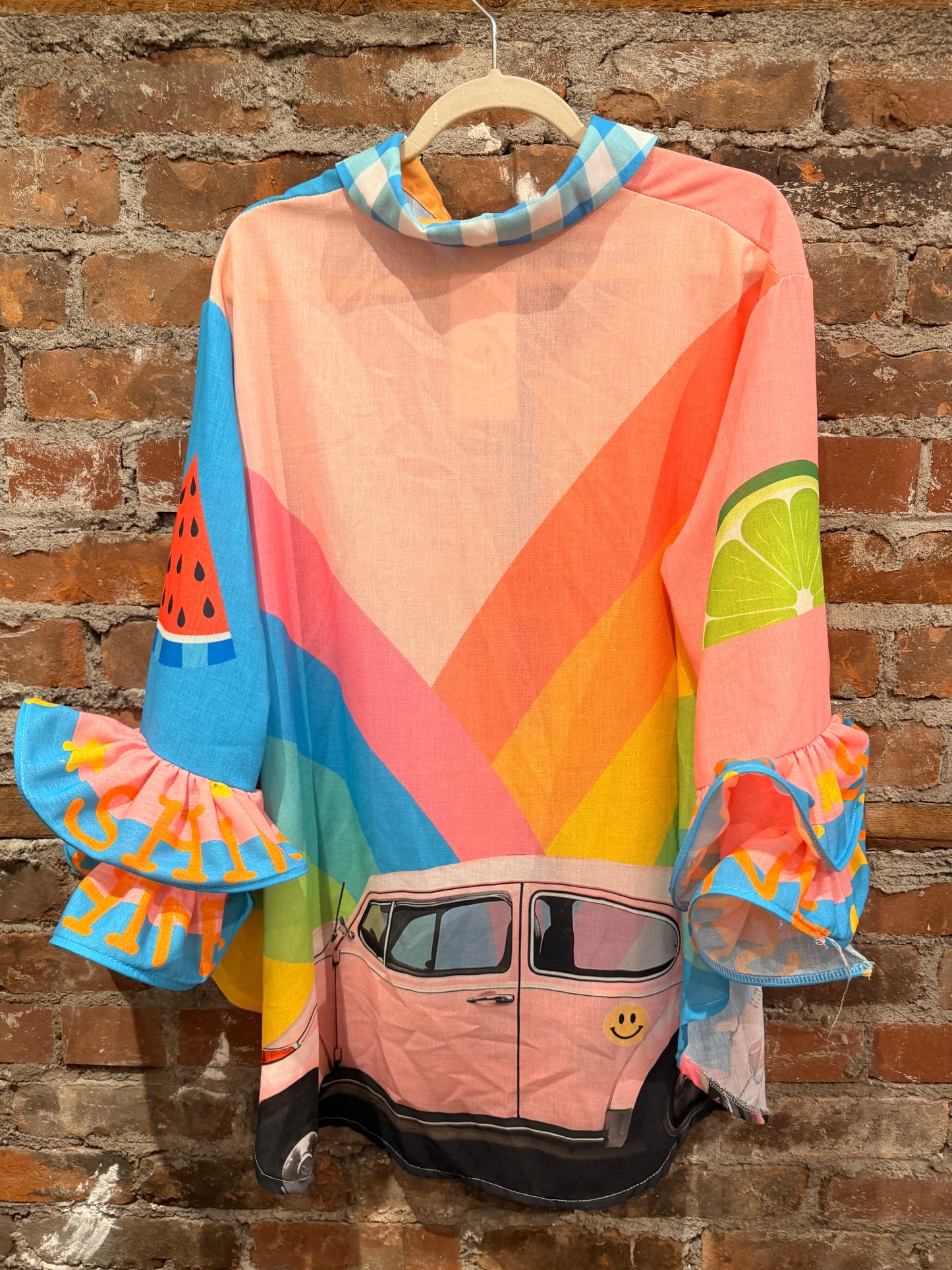 Ruffle sleeve Blouse-Watermelon