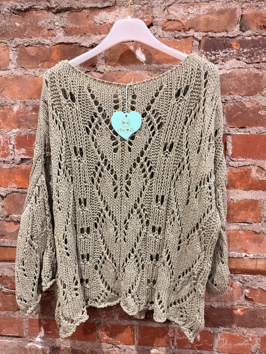 Crochet Cotton sweater-  army green