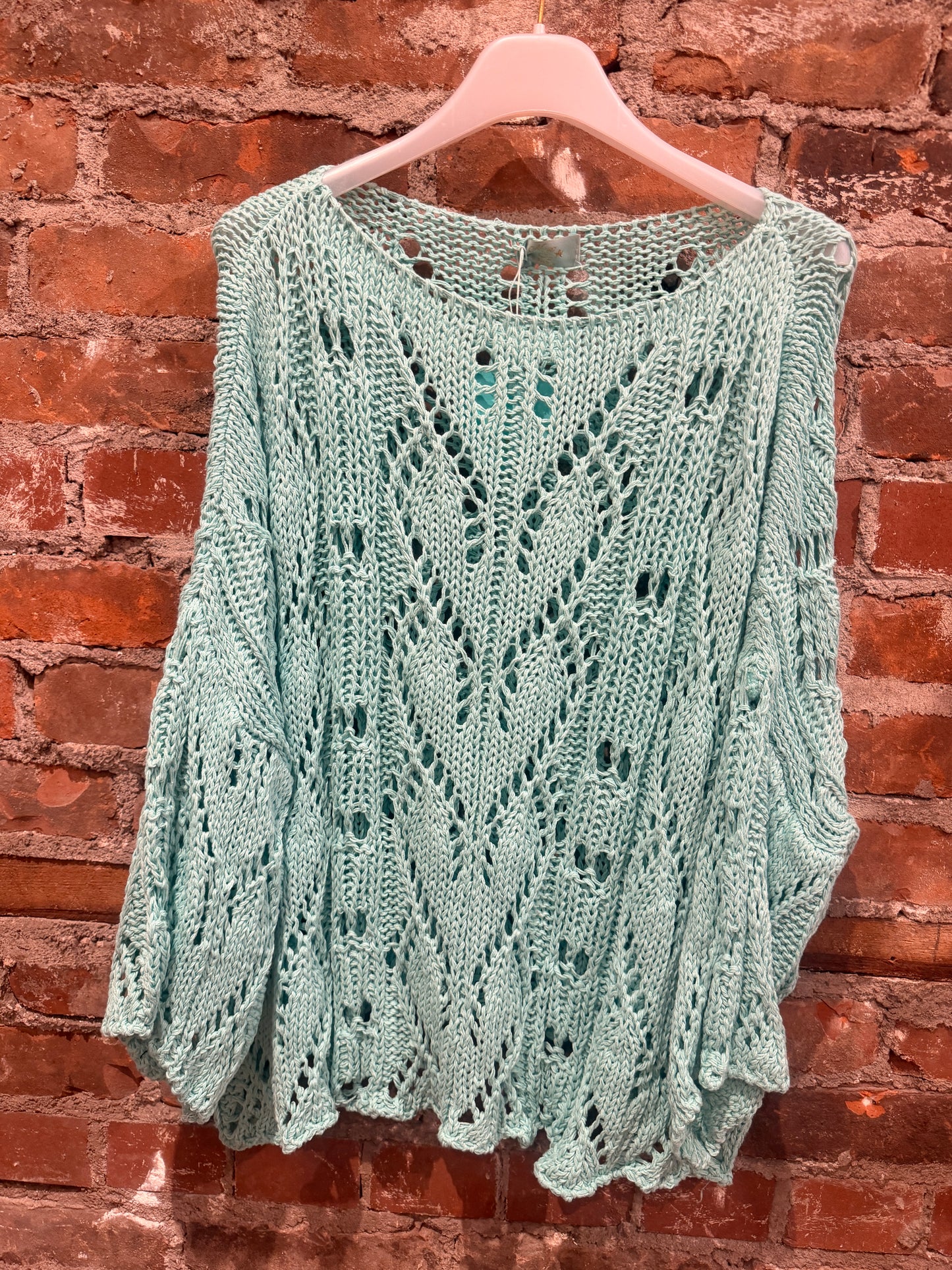 Crochet Cotton sweater-  mint