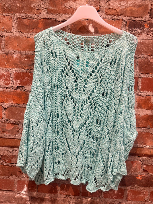 Crochet Cotton sweater-  mint