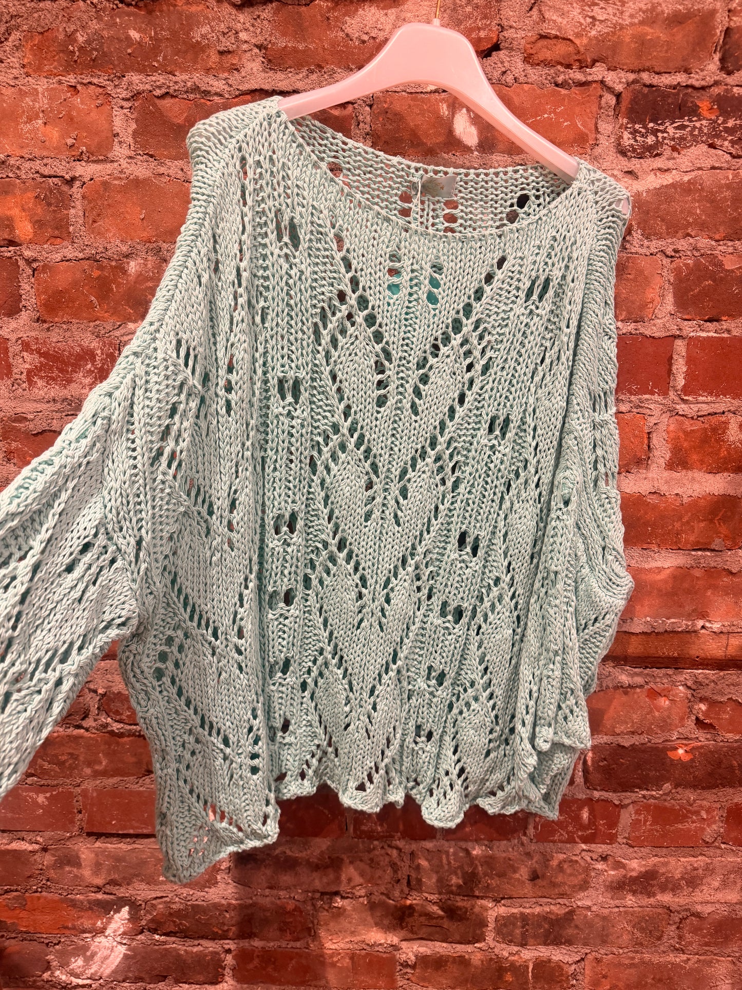 Crochet Cotton sweater-  mint