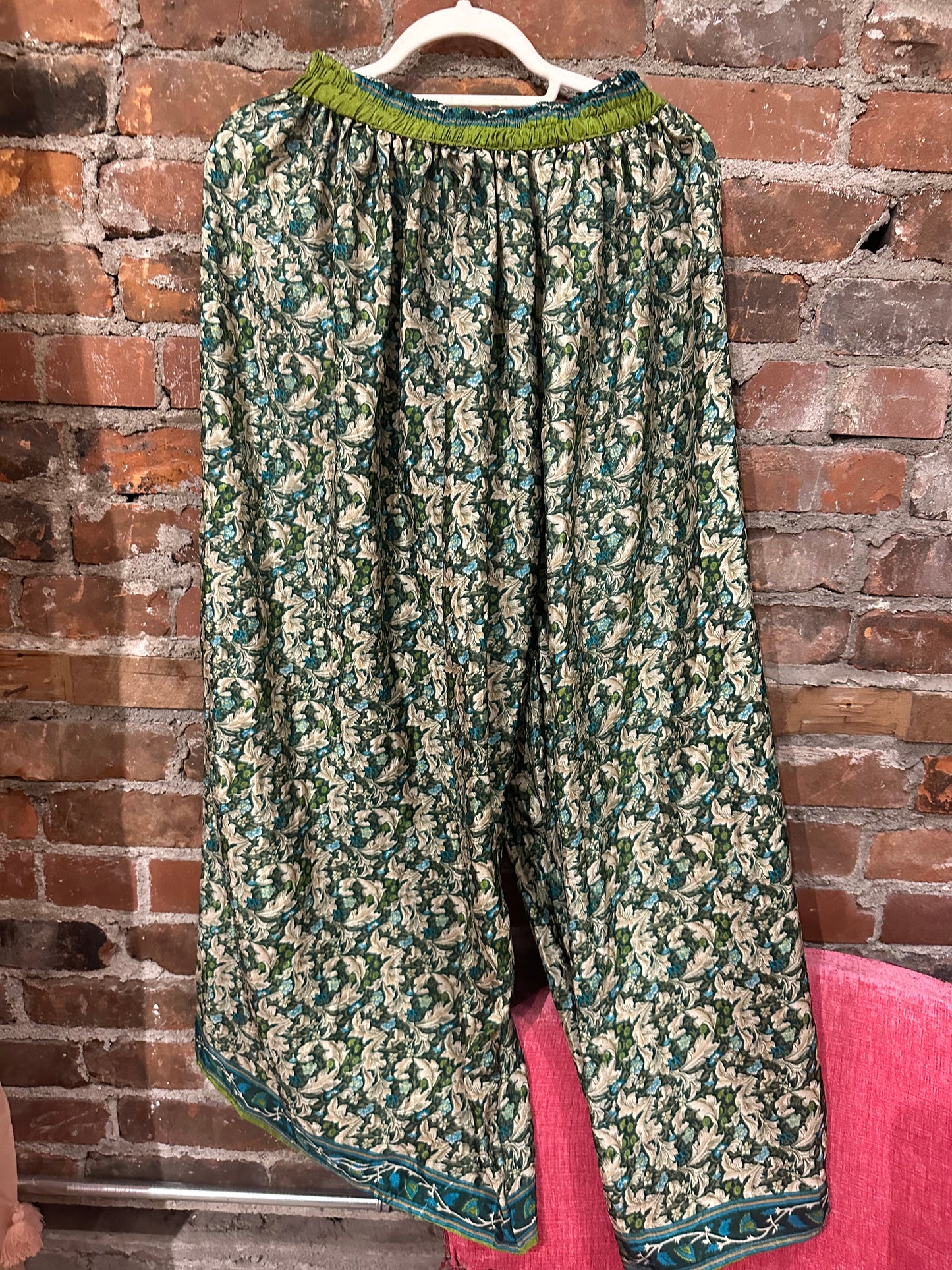 Pure vintage silk pants - emerald/cream