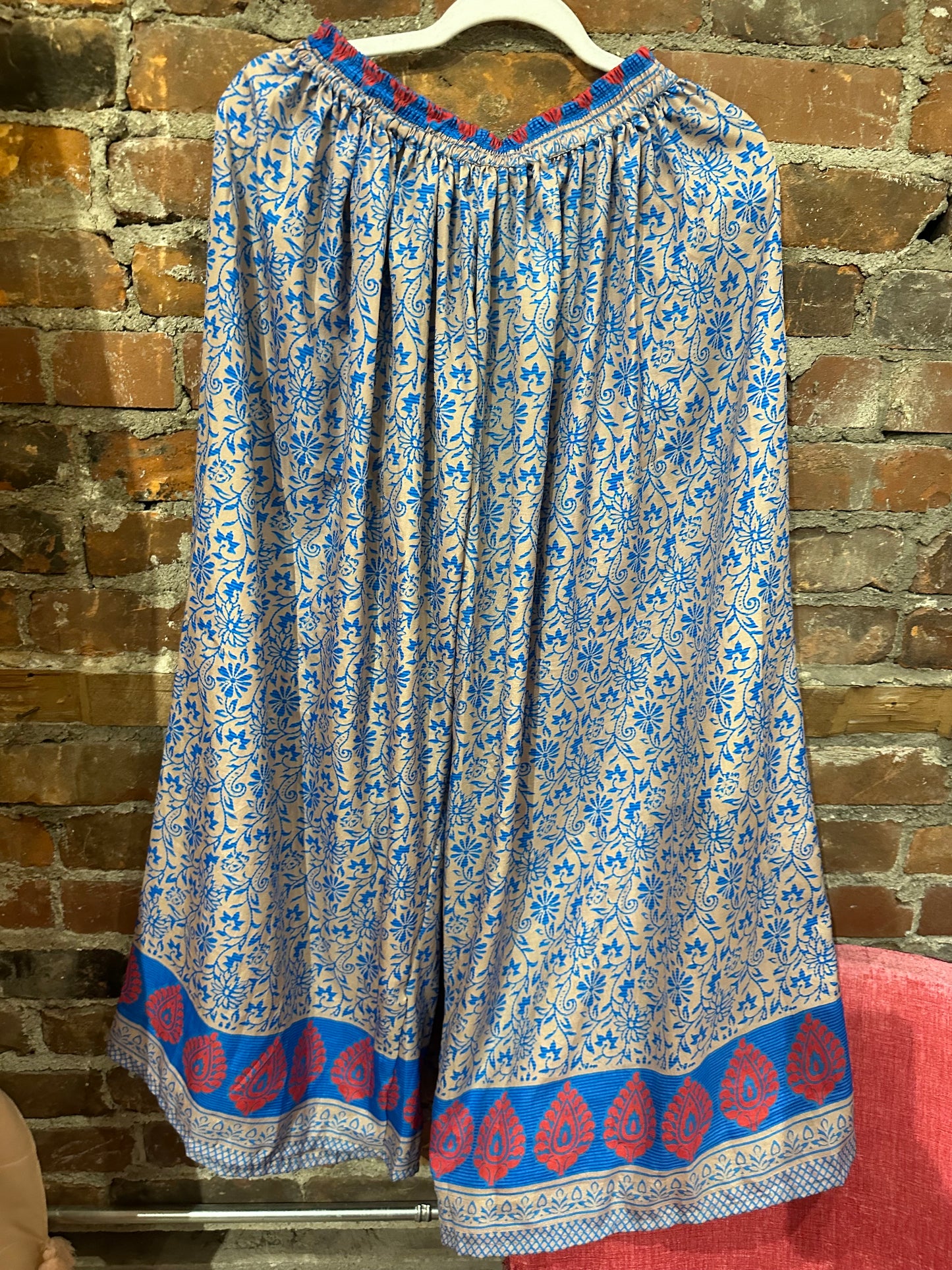 Pure vintage silk pants -blue/red