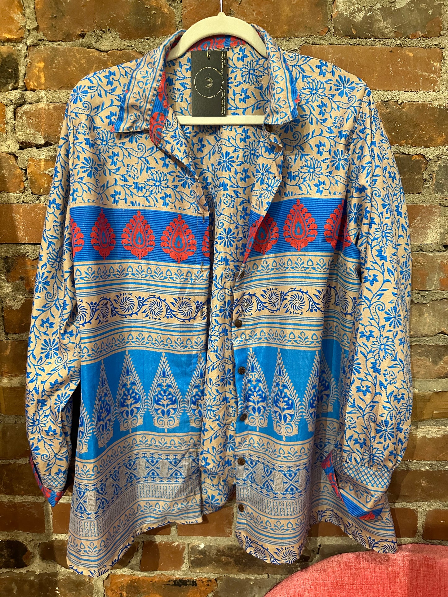 Pure vintage silk shirt-blue/red