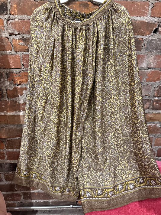 Pure vintage silk pants -taupe/yellow