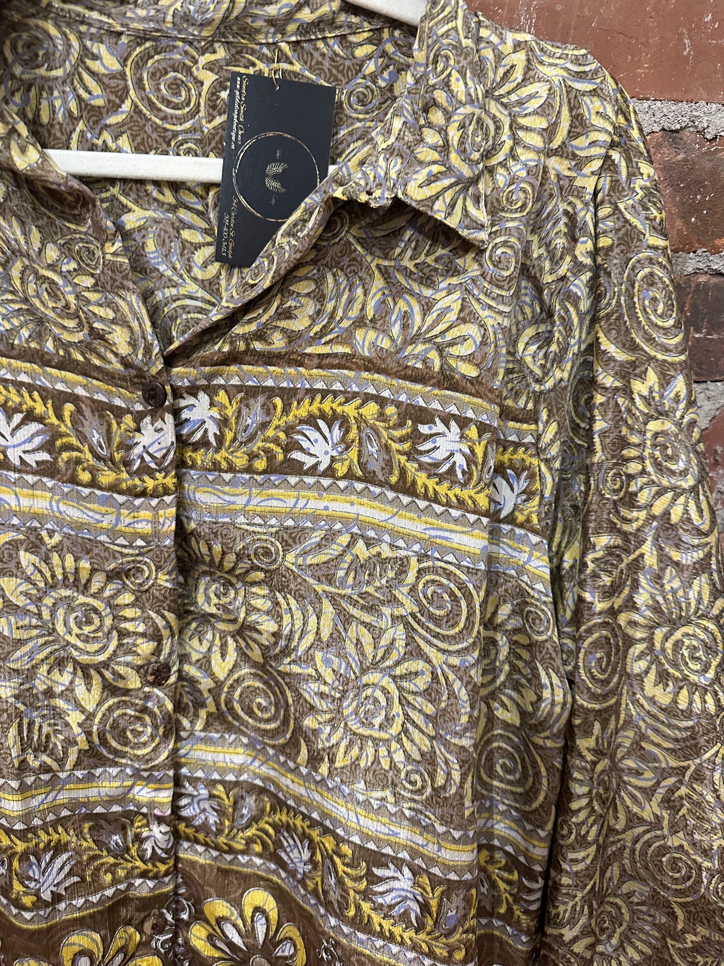 Pure vintage silk shirt-taupe/yellow