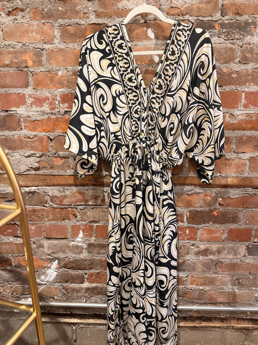 The Lotus Dress- black/cream