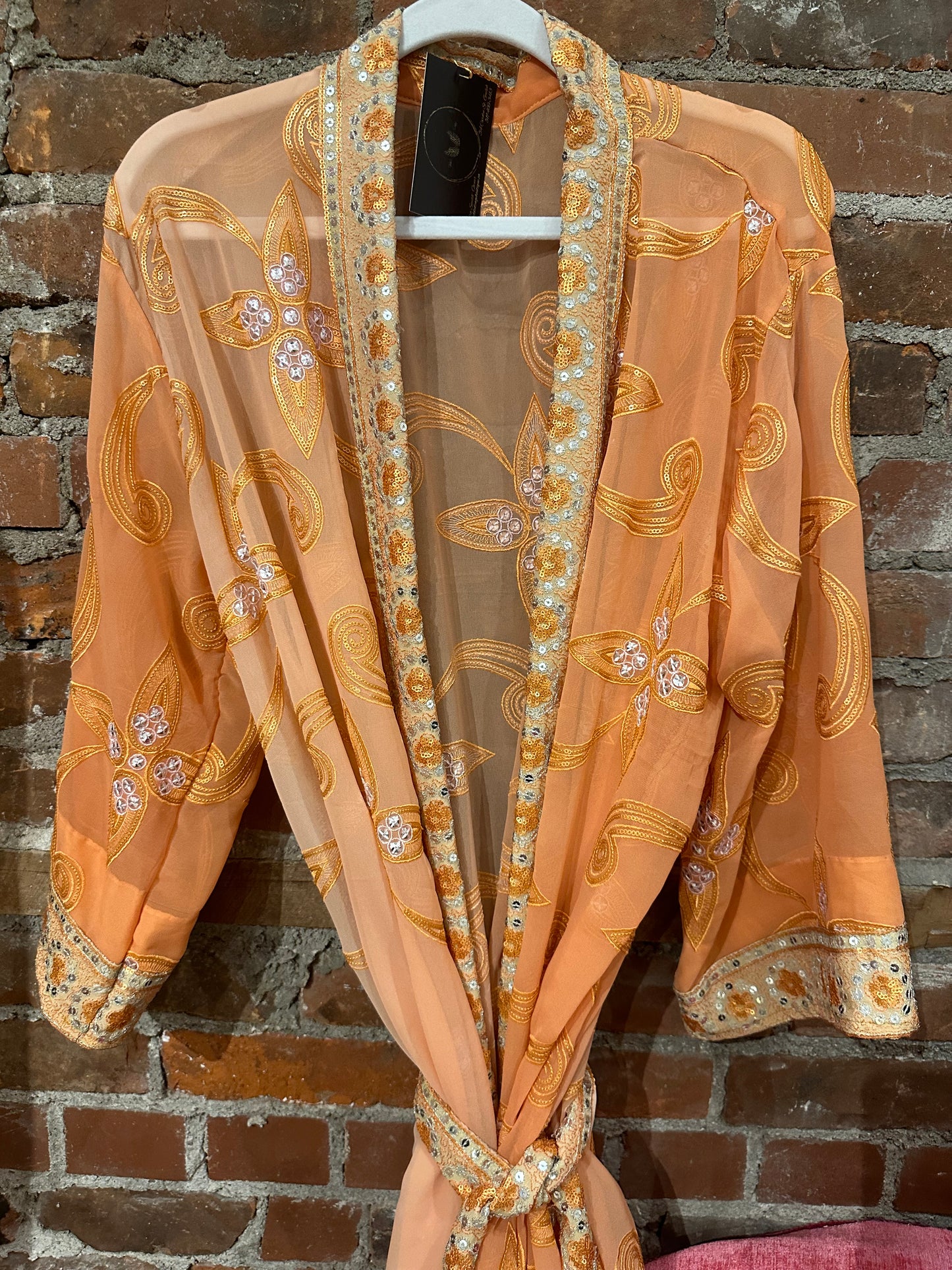 Vintage Hand beaded kimono - peach