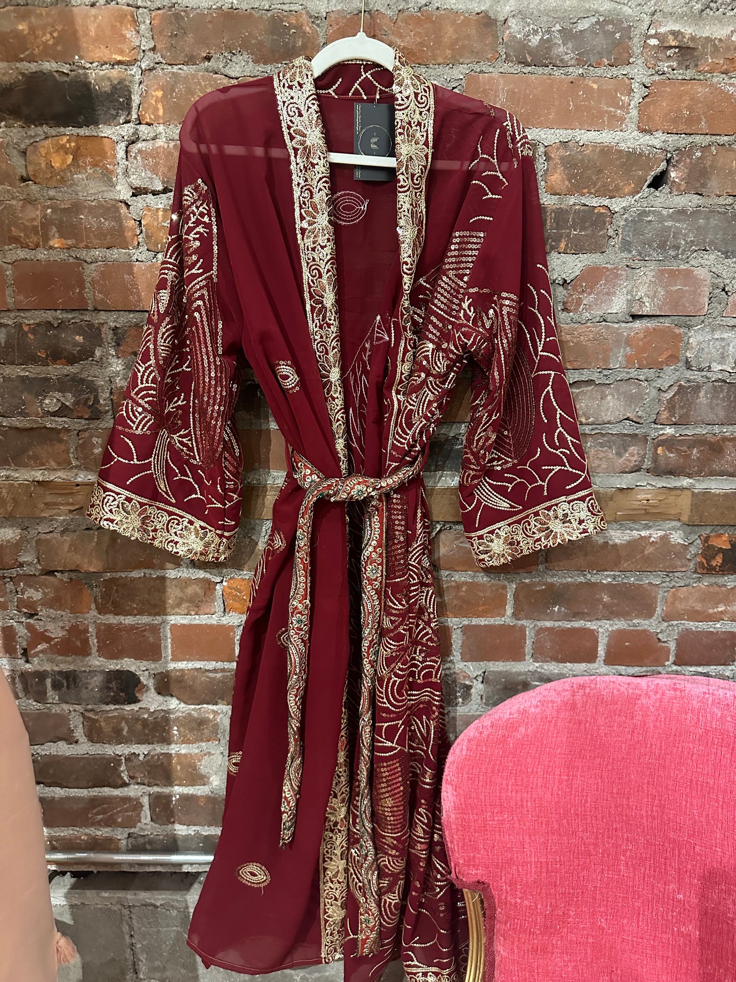 Vintage Hand beaded kimono - Burgandy