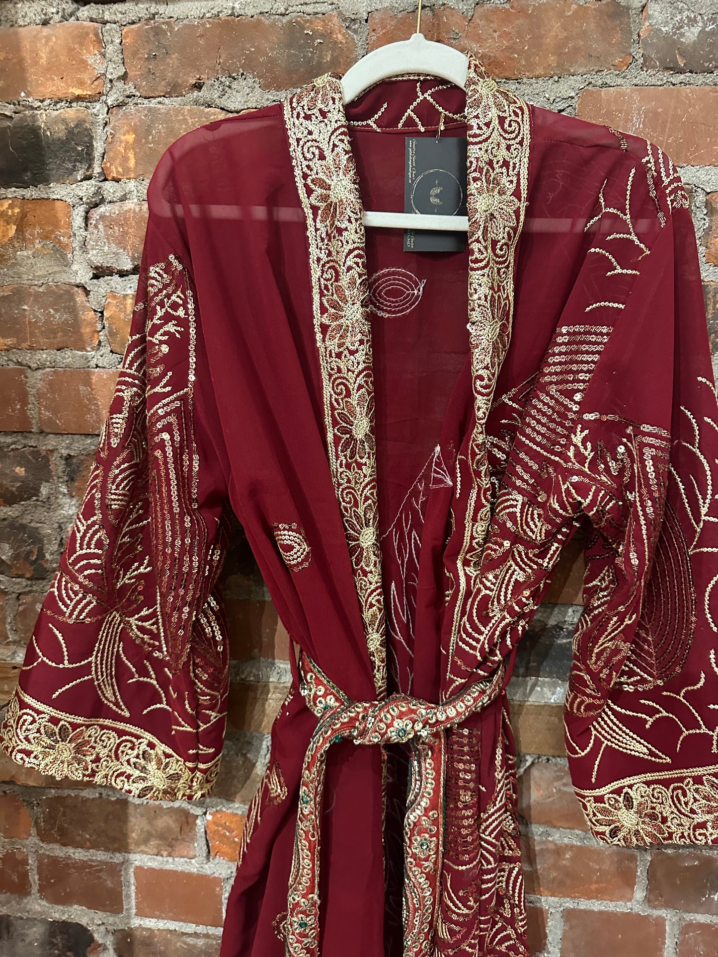 Vintage Hand beaded kimono - Burgandy