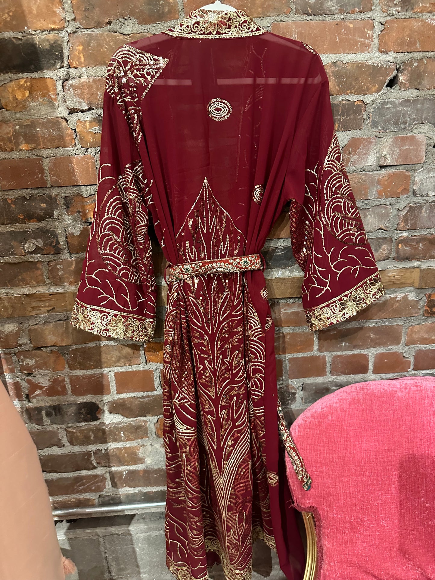 Vintage Hand beaded kimono - Burgandy