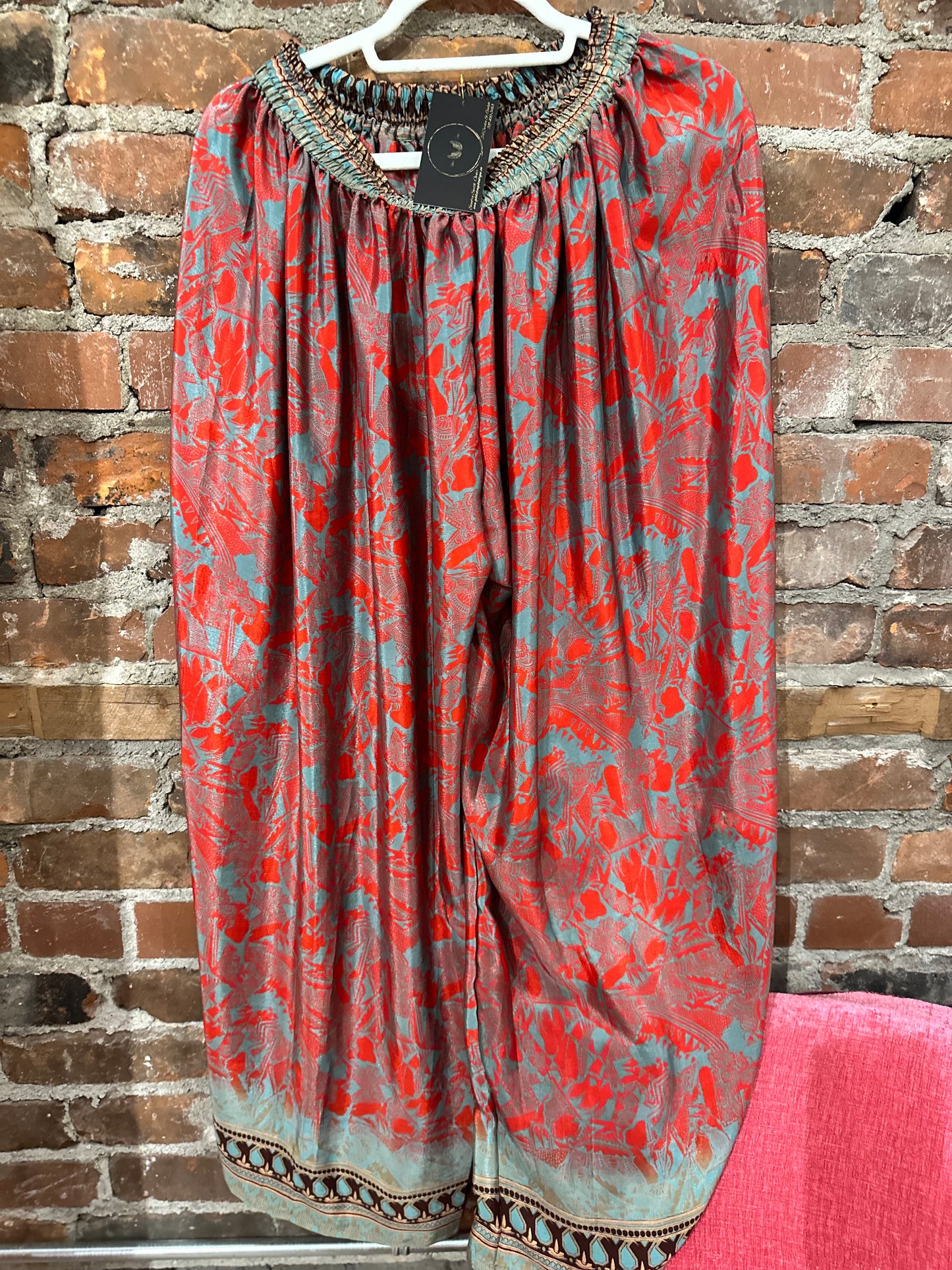 Pure vintage silk pants- grey/red