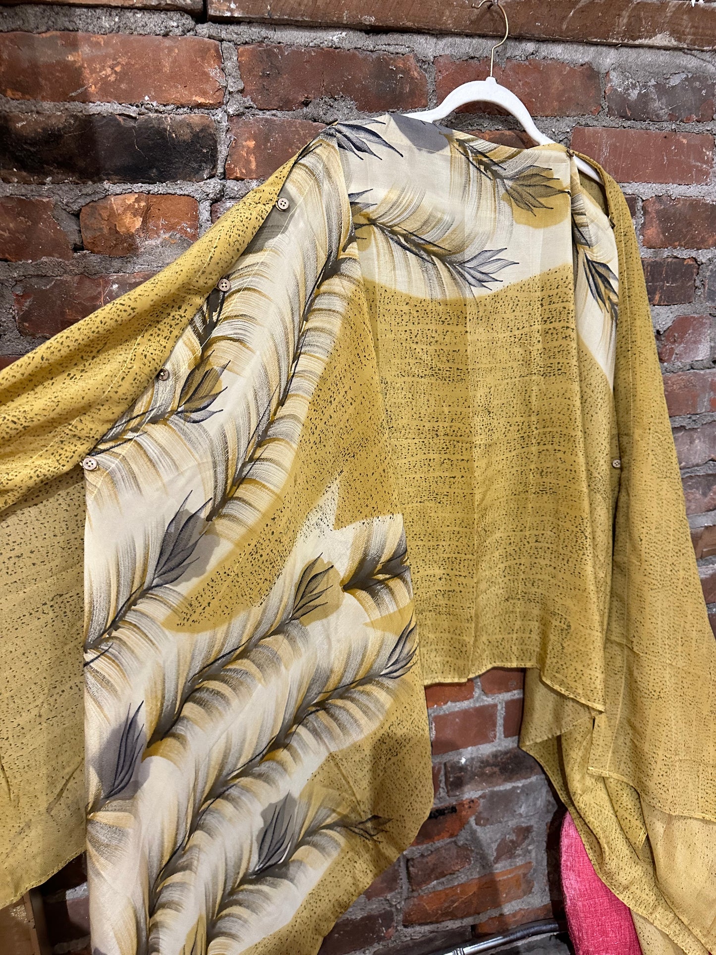 Vintage silk multi way cape-mustard feather