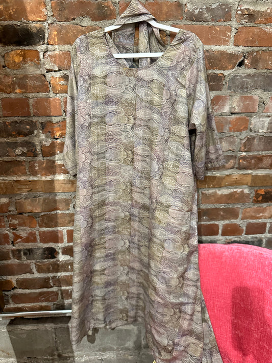 Vintage silk bias cut dress-mauve/grey