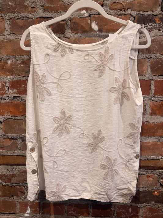Embroidered tank -beige