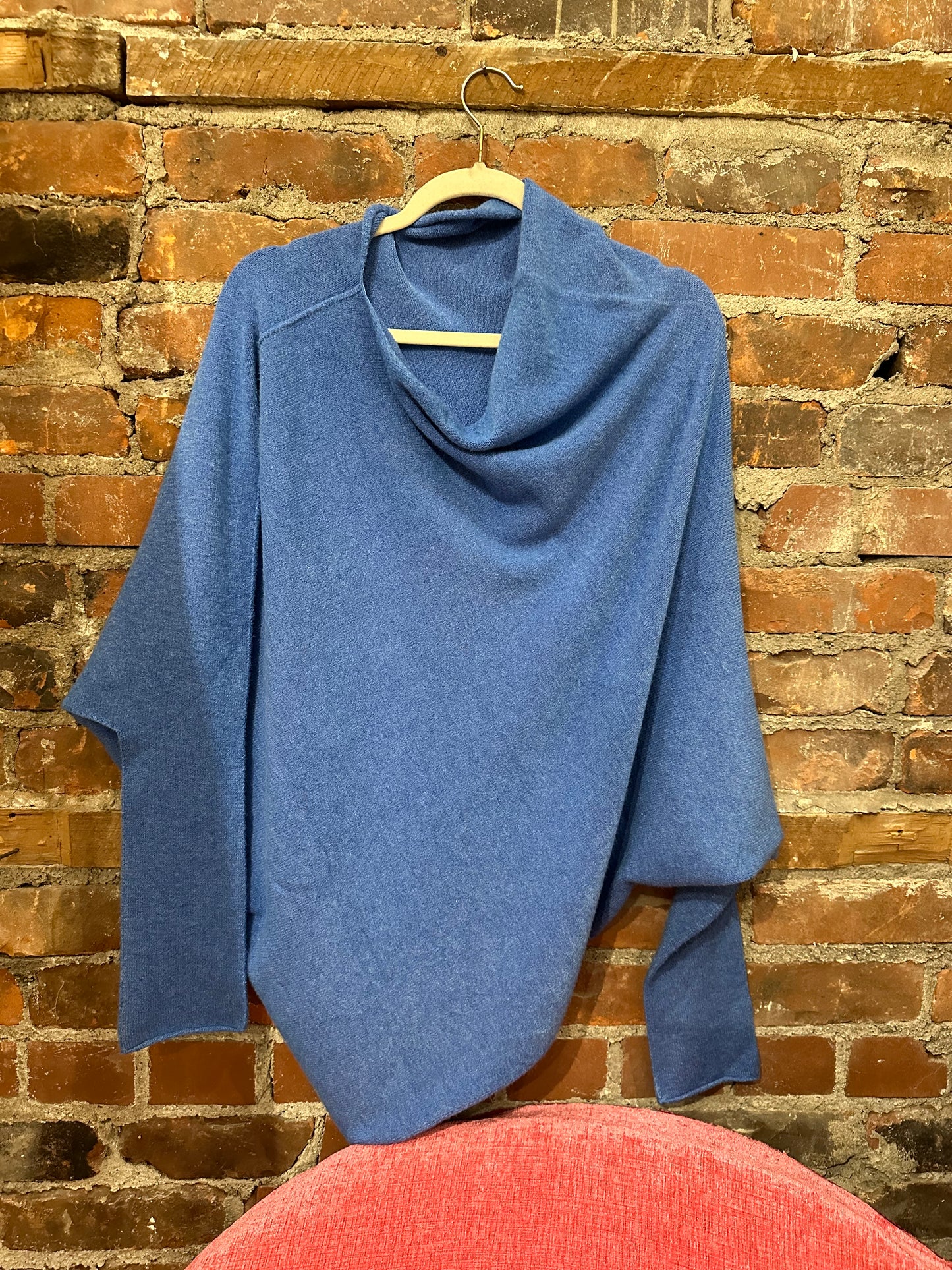 Asymmetrical cashmere feel sweater- cornflower blue