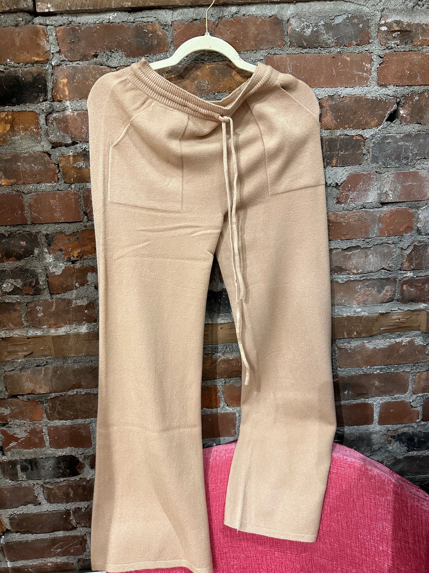 Asymmetrical cashmere feel trousers -camel