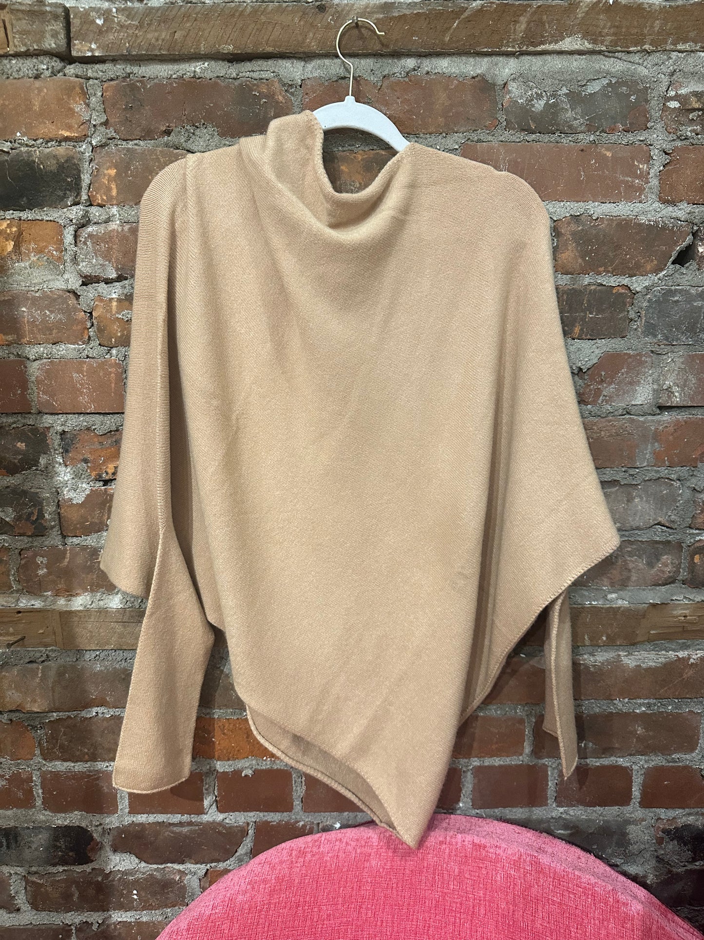 Asymmetrical cashmere feel sweater- camel