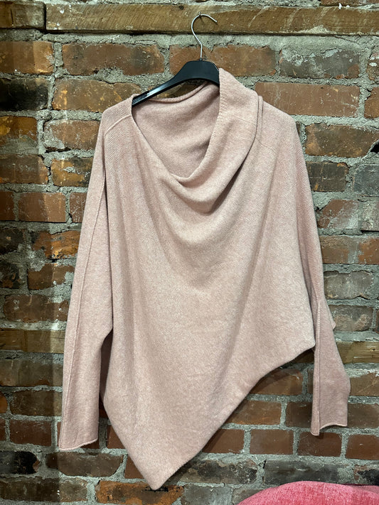 Asymmetrical cashmere feel sweater  -soft pink