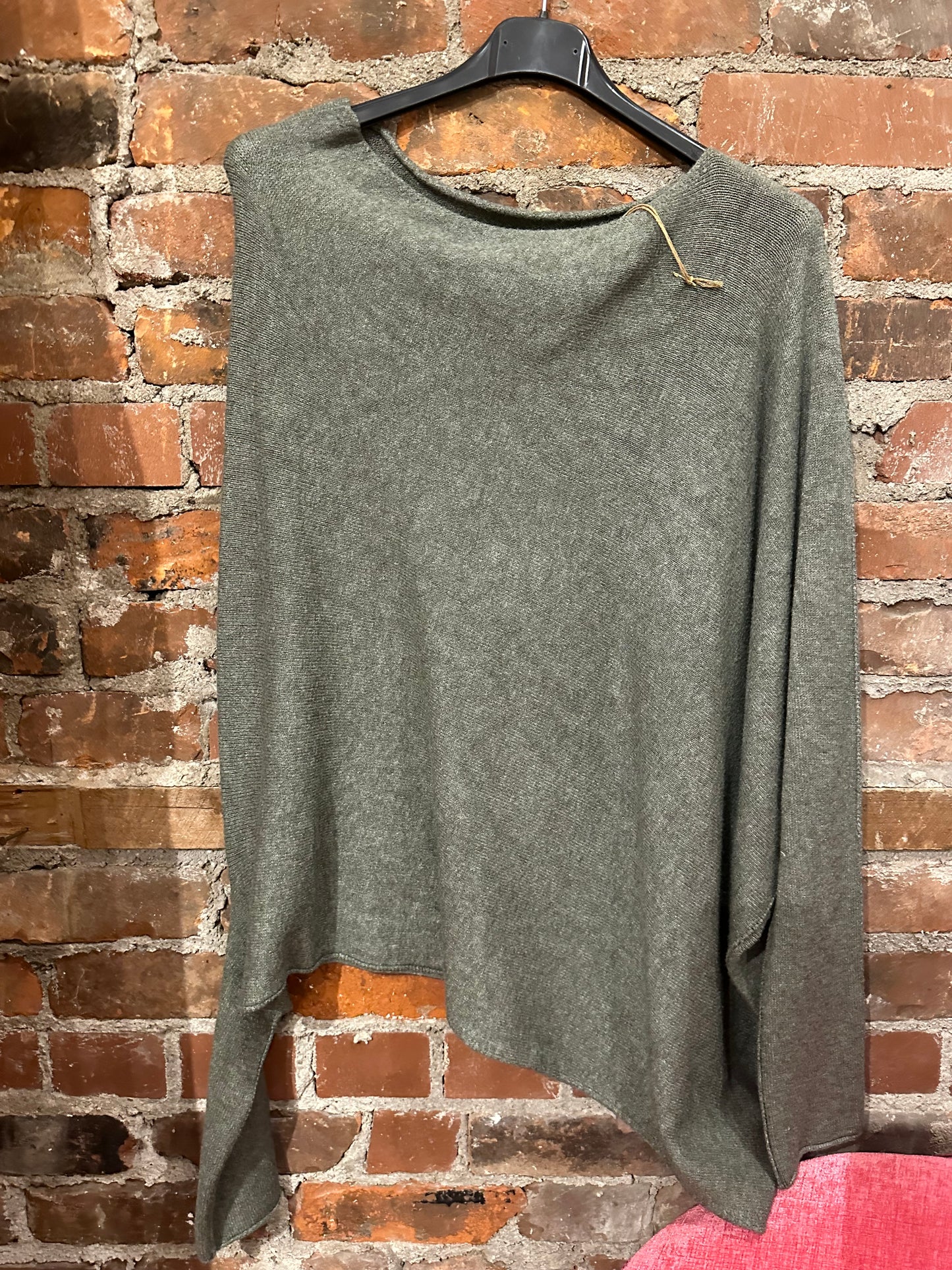 Asymmetrical cashmere feel sweater  -army green