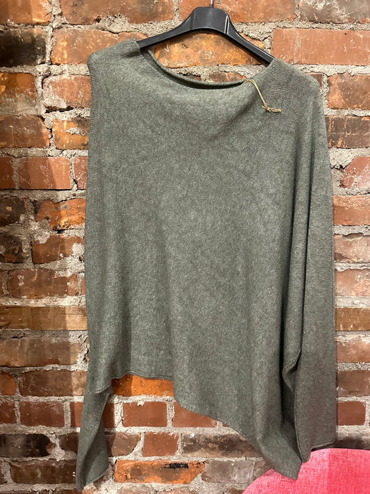 Asymmetrical cashmere feel sweater  -army green