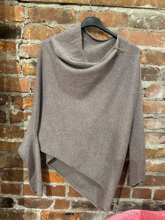 Asymmetrical cashmere feel sweater  -taupe