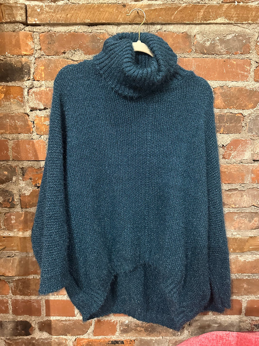 Fluffy oversized turtleneck -teal