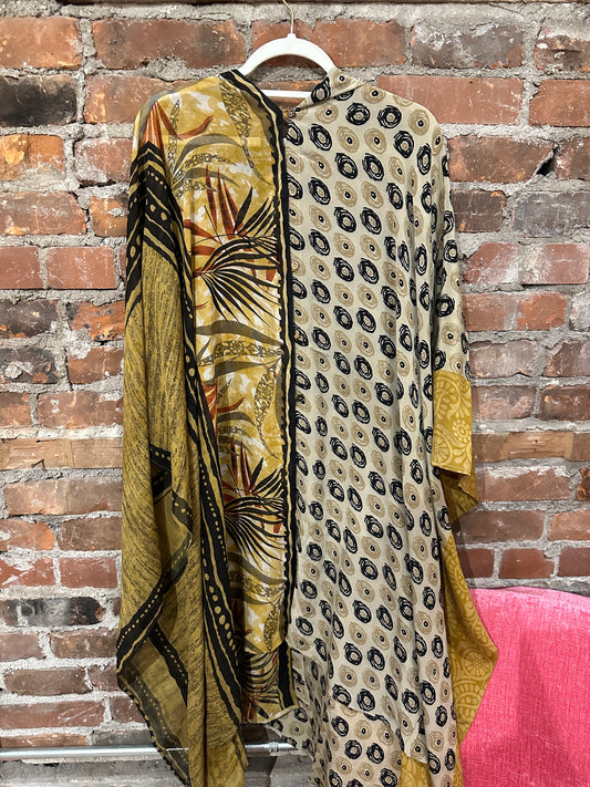 Vintage silk multi way cape- gold/mustard/black