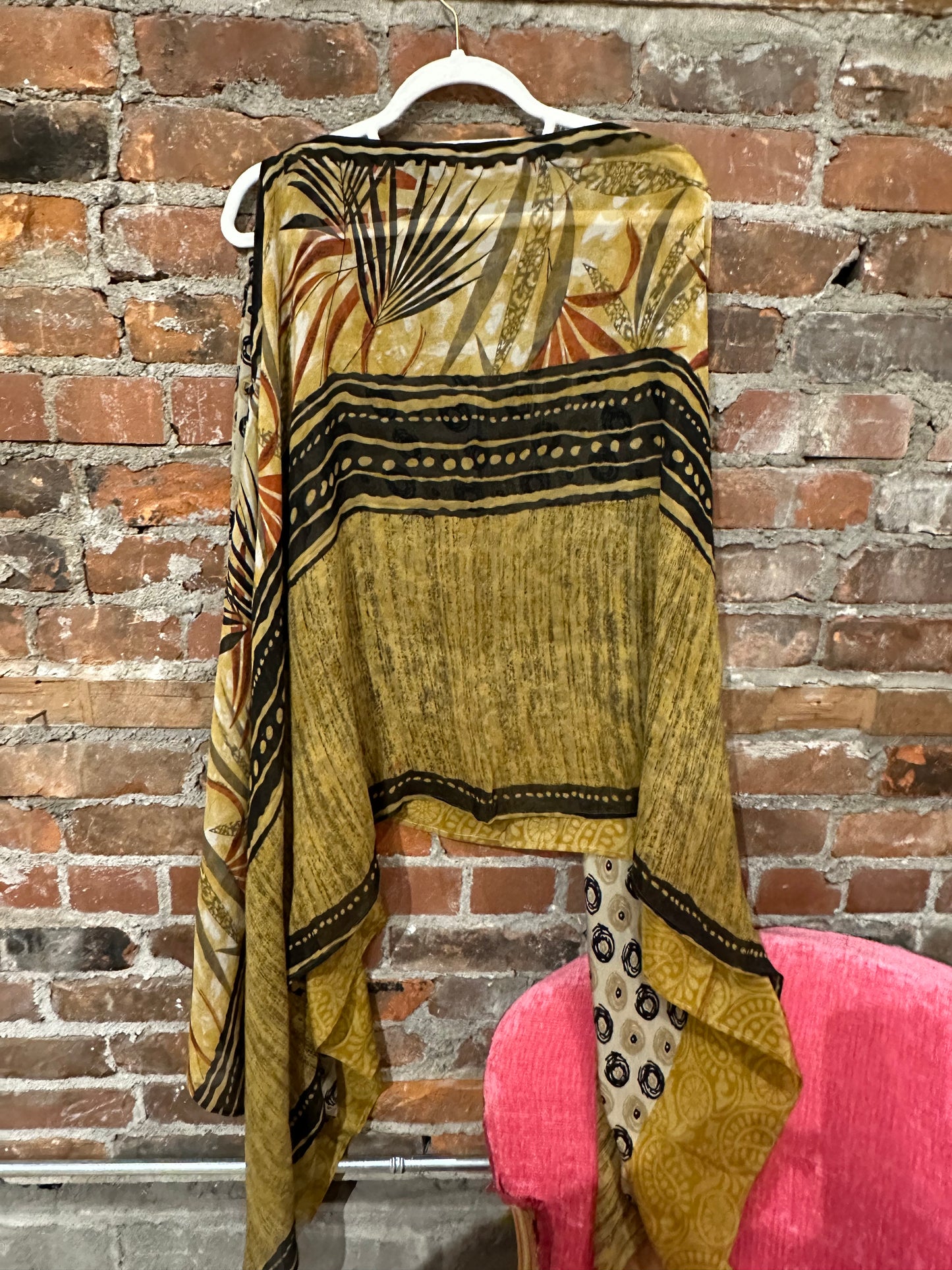 Vintage silk multi way cape- gold/mustard/black