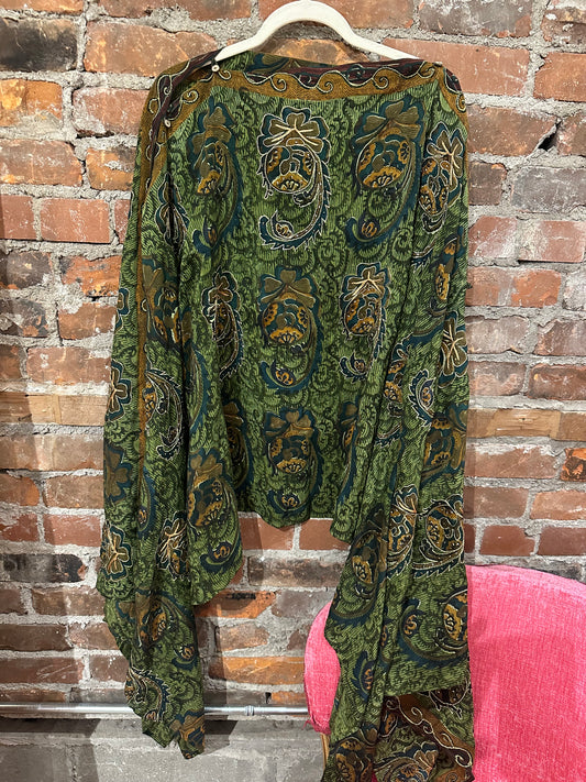 Vintage silk multi way cape- green/navy