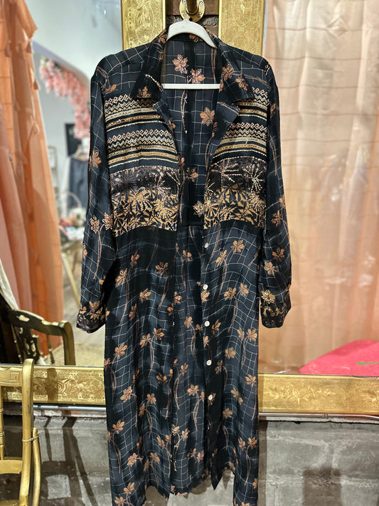 A line maxi shirt dress - black tie dye sequins