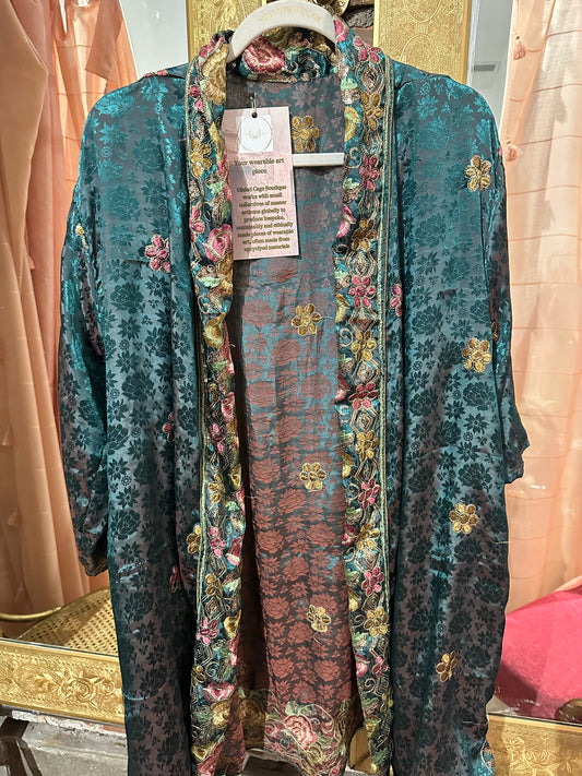 Vintage Hand beaded short kimono - peacock blue